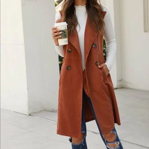 Waterfall collar sleeveless jacket